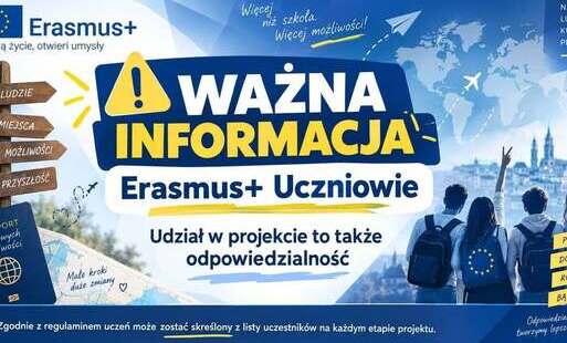 Zdjęcie do Ważna informacja dotycząca udziału uczni&oacute;w w projekcie Erasmus+