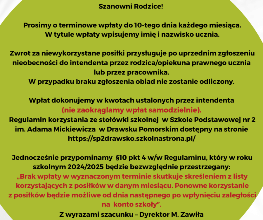 Zdjęcie do Informacja dotycząca opłat za obiady
