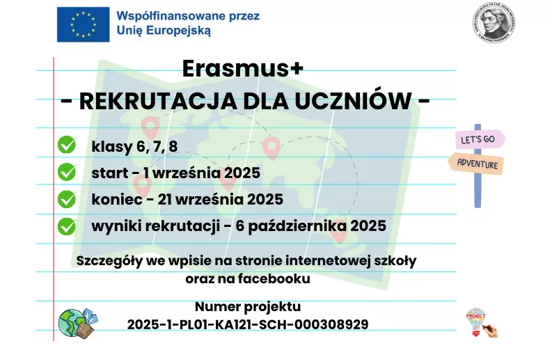 Zdjęcie do Rekrutacja uczni&oacute;w do projektu Erasmus+
