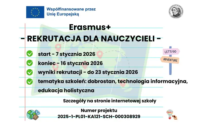 Zdjęcie do Rekrutacja nauczycieli do projektu Erasmus+