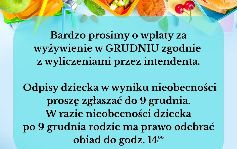 Zdjęcie do Ogłoszenie - obiady w grudniu